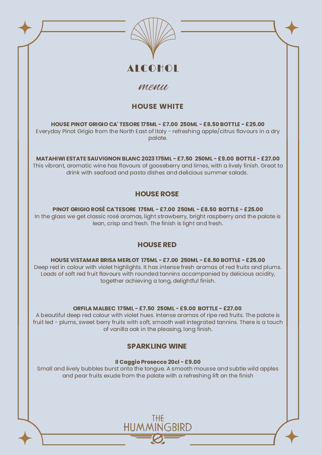 Hummingbird Alcohol Menu 26 Hummingbird Drinks Menu